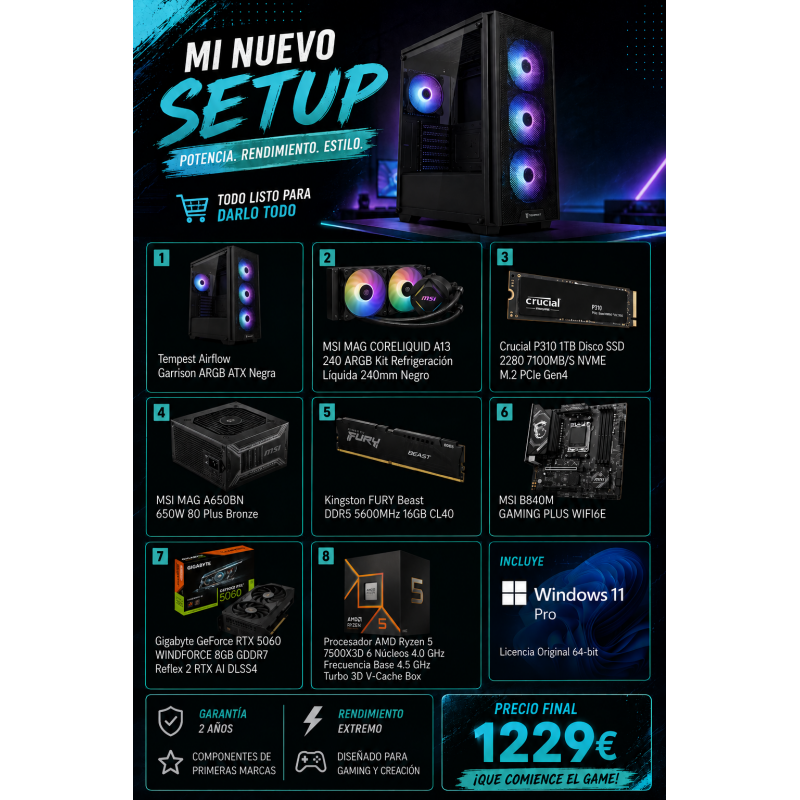 PC Gaming Ryzen 5 7500X3D + RTX 5060 8GB